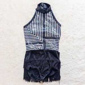 Black and White Geometric Halter Dress